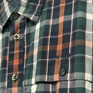 K-Way Shirt Men's M Plaid Long Sleeve Button Down Vented Embroidered‎ Spell Out